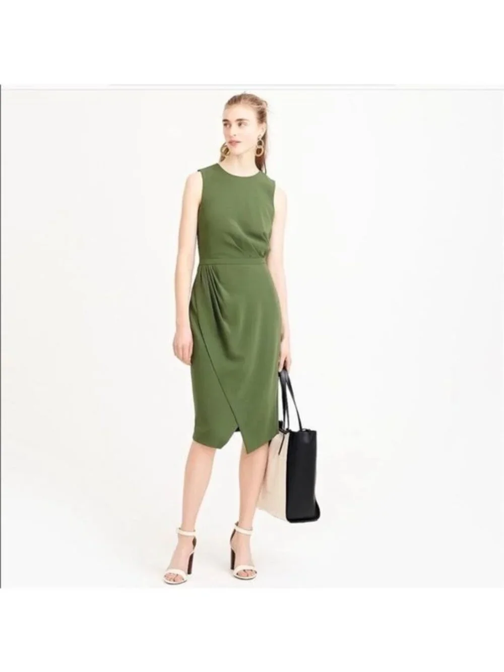 J. Crew Asymmetrical sleeveless Sheath Dress in dark seaweed Green 2